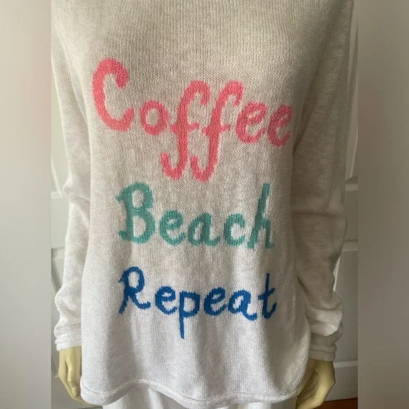 Lilly Pulitzer White Sweater with Colorful Text  COFFEE BEACH REPEAT/ Size L - Picture 4 of 10
